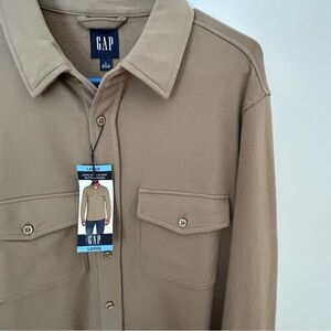 NWT Gap Mens Large Tan Long Sleeve Knit‎ Button Down Cotton Blend Stretch Casual